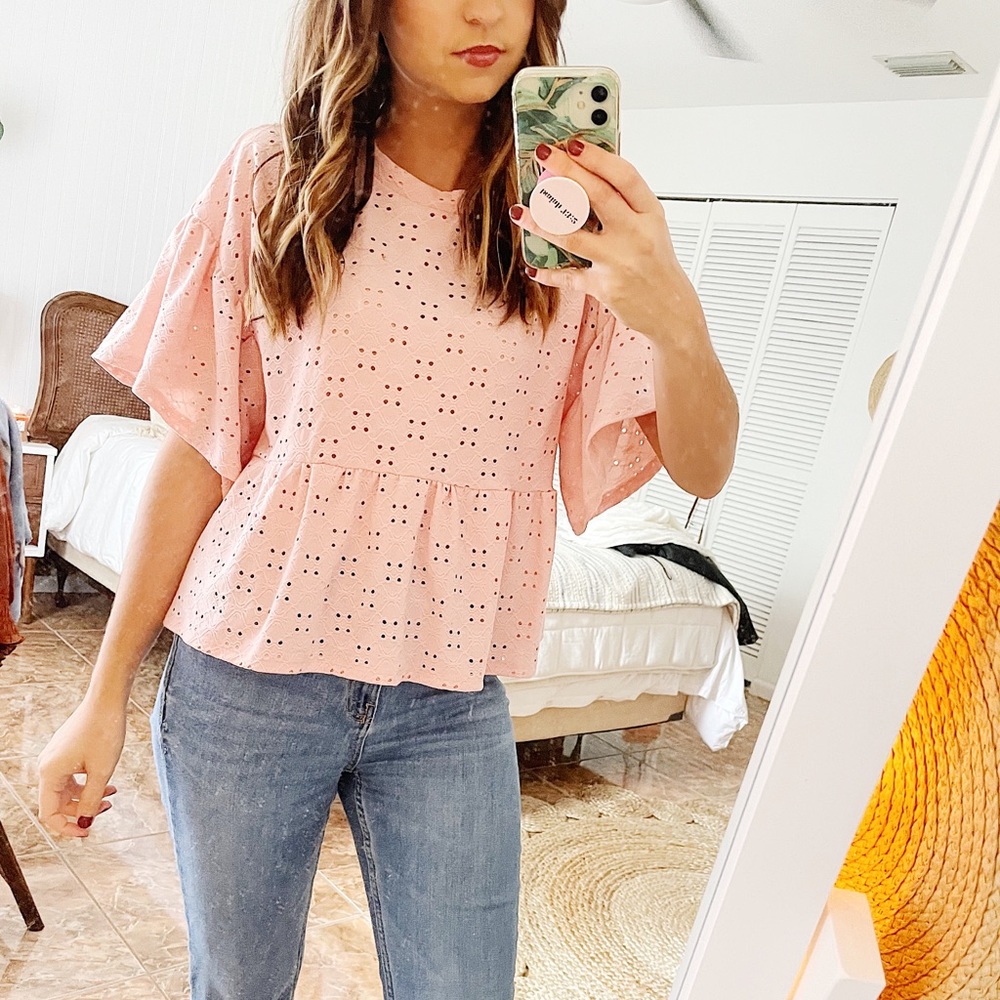 Pink Eyelet Boxy Shirt